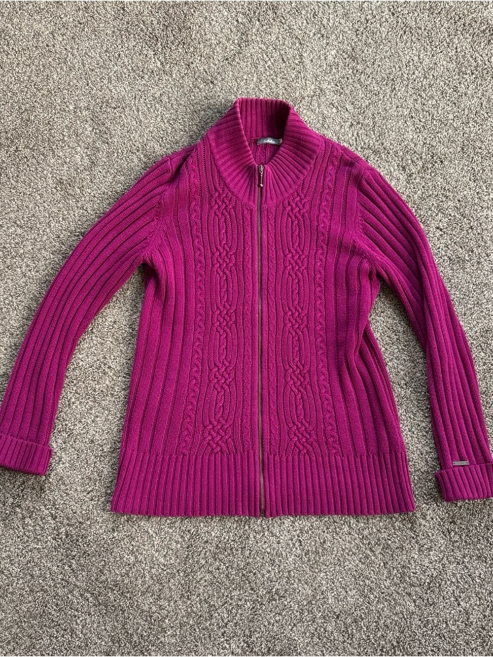 Cabela’s Women's Medium Cable Zip-Up Sweater Magenta EUC